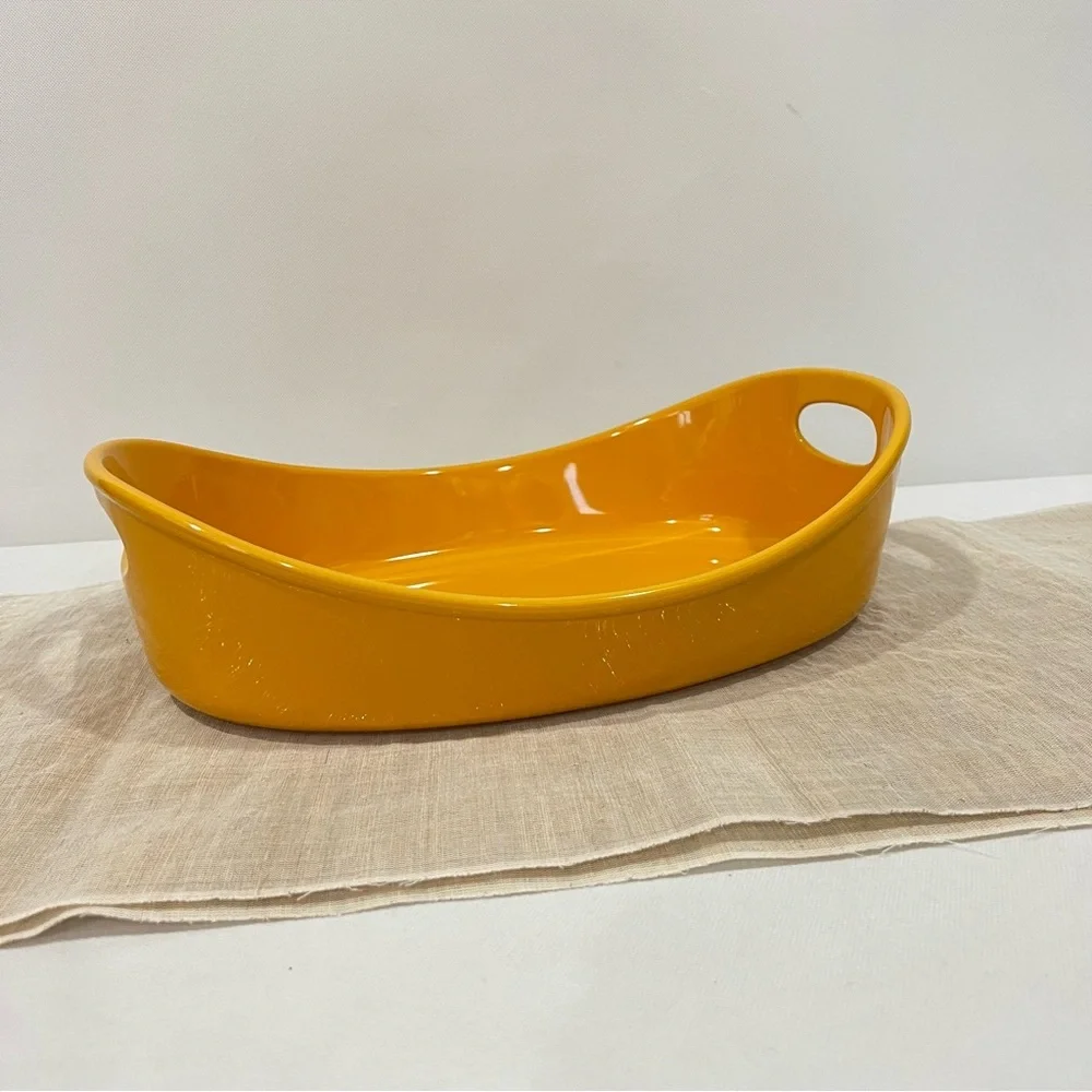 Rachel Ray 4 Quart Oval Baker Dish Yellow Mustard Stoneware Glazed Glassy